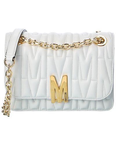 Moschino M Quilted Leather Shoulder Bag - Gray