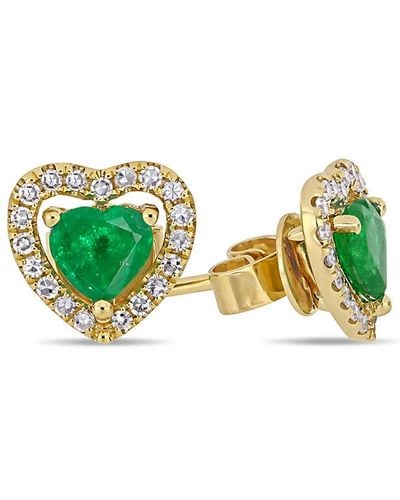 Rina Limor 14k 0.85 Ct. Tw. Diamond & Emerald Halo Studs - Green
