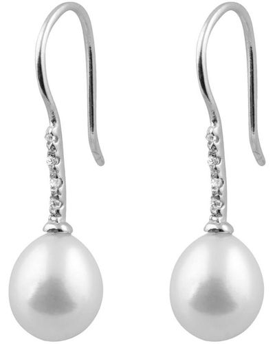 Splendid Rhodium Over Silver 7-7.5mm Pearl Earrings - White