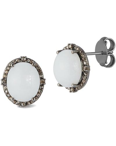 Banji Jewelry Silver 10.50 Ct. Tw. Diamond & White Lace Agate Studs - Multicolor
