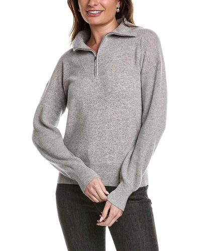 Amicale Cashmere Quarter Zip Cashmere Pullover - Gray