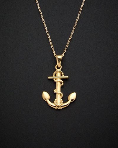 Italian Gold 14k Anchor Pendant Necklace - Black