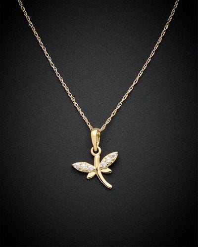 Italian Gold 14k Dragonfly Pendant Necklace - Black