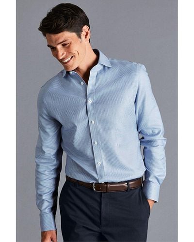 Charles Tyrwhitt Non-iron Cambridge Weave Cutaway Slim Fit Shirt - Blue