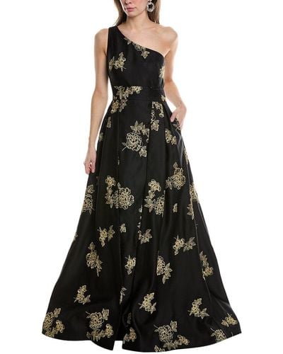 Marchesa One-shoulder Heavy Duchess Satin Gown - Black