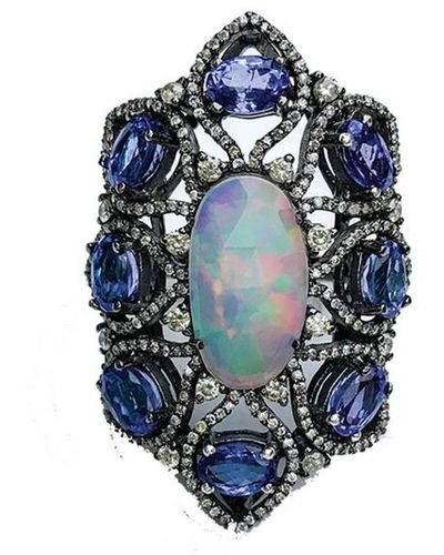 Arthur Marder Fine Jewelry Silver 9.71 Ct. Tw. Diamond & Gemstone Ring - Blue