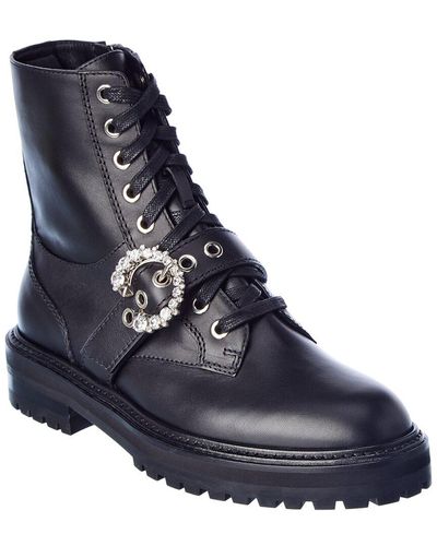 Jimmy Choo Cora Crystal Leather Combat Boot - Black