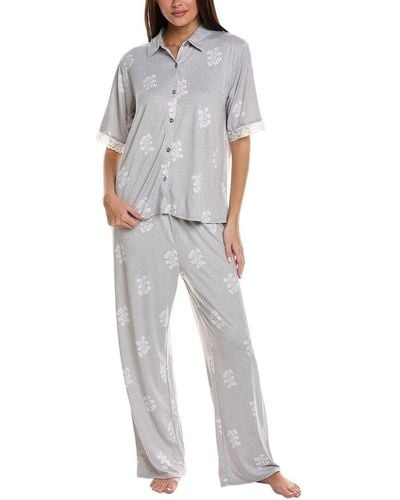 Splendid 2pc Notch Top & Pajama Pant Set - Gray