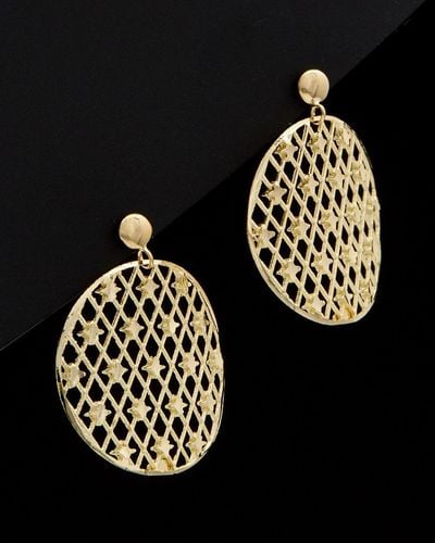 Italian Gold 14k Cut Filigree Circle Drop Earrings - Black