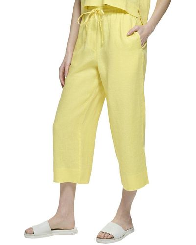 DKNY Pull-on Straight Leg Linen Pant - Yellow