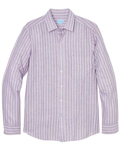 J.McLaughlin Stripe Gramercy Modern Fit Linen-blend Shirt - Purple