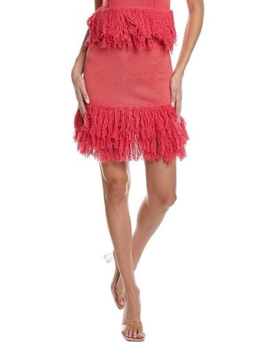 JoosTricot Fringe Linen-blend Mini Skirt - Red