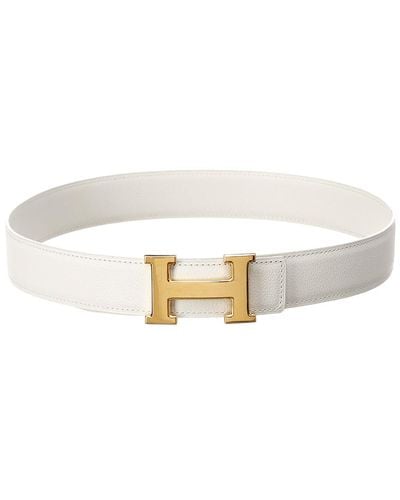 Hermès White Leather Constance Belt, Size 70