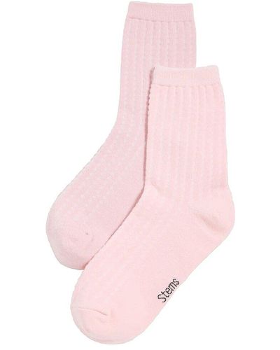 Stems Set Of 2 Waffle Knit Sock - Pink