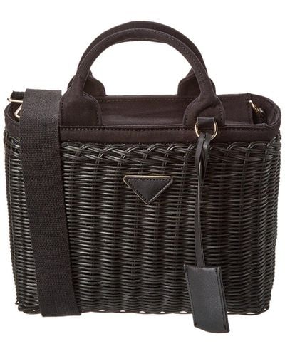 Surell Handmade Straw Basket Bag - Black