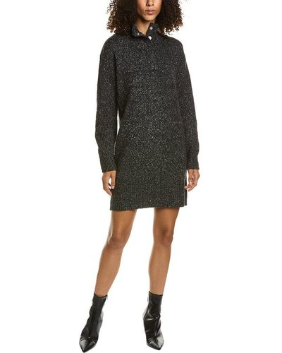 525 America Mock Neck Henley Wool-blend Sweaterdress - Black