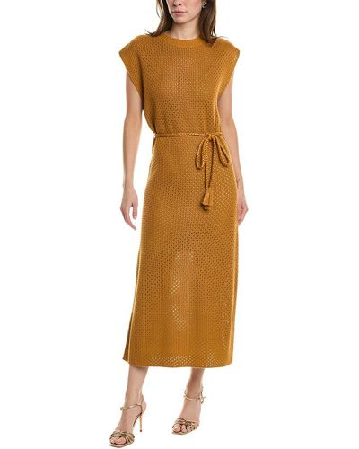 Line & Dot Holiday Midi Dress - Brown