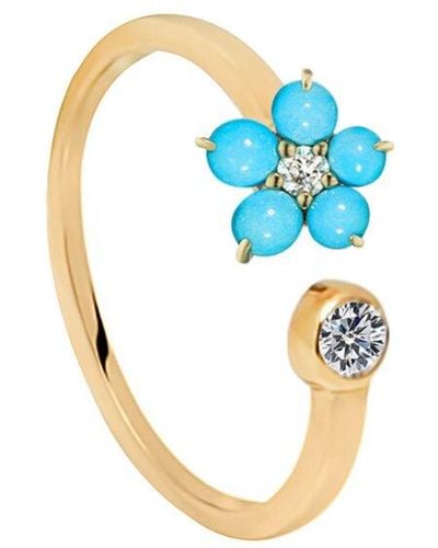 Gabi Rielle 14k Over Silver Stones Flower Adjustable Ring - Blue