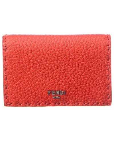 Fendi Peekaboo Leather Card Case - Red