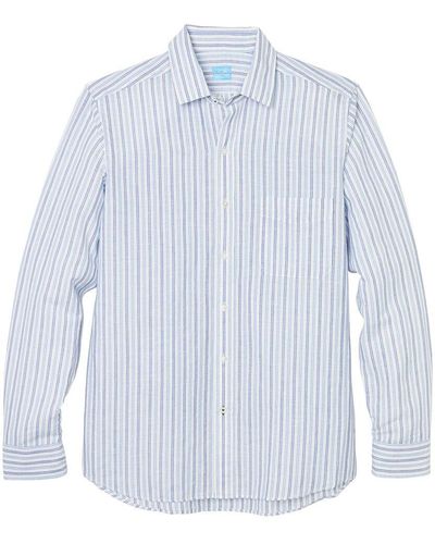 J.McLaughlin Stripe Gramercy Modern Fit Linen-blend Shirt - Blue