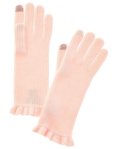 Hannah Rose Evie Ruffle Edge Ribbed Cashmere Gloves - Pink