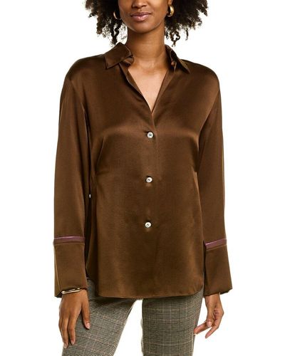Vince Tipped Silk Blouse - Brown