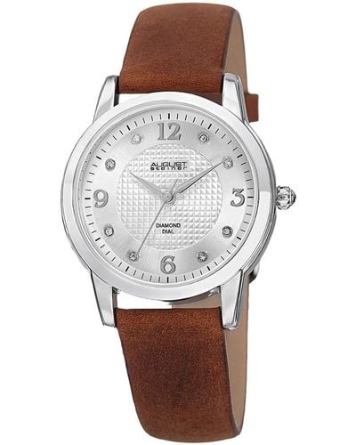 August Steiner Geniune Leather Diamond Watch - Grey