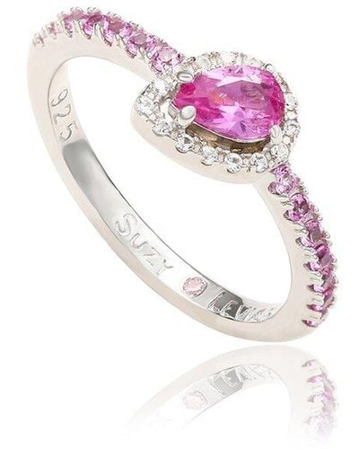 Suzy Levian Silver 0.02 Ct. Tw. Diamond & Gemstone Ring - Pink