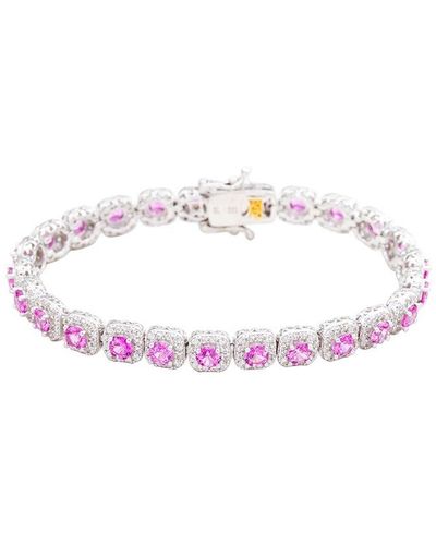 Suzy Levian Silver 0.02 Ct. Tw. Diamond & Gemstone Bracelet - Pink