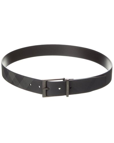 Burberry Reversible Check E-canvas & Leather Belt - Black