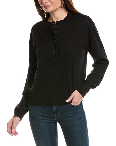 GOOD AMERICAN Tissue Weight Henley Sweater - Black