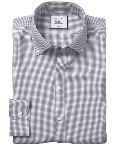 Charles Tyrwhitt Non-iron Button Down Check Extra Slim Fit Shirt - Blue