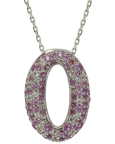 Suzy Levian Silver 0.02 Ct. Tw. Diamond & Sapphire Pendant Necklace - Pink