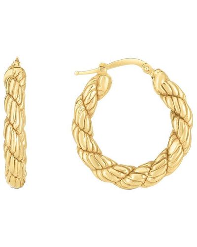 Italian Gold 14k Puffy Twisted Textured Hoops - Metallic