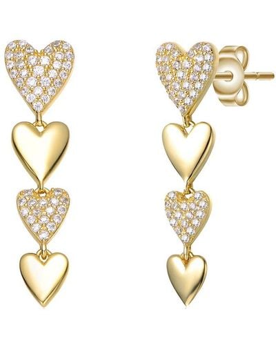 Genevive Jewelry 14k Over Silver Cz Double Stampato Heart Dangle Earrings - Metallic