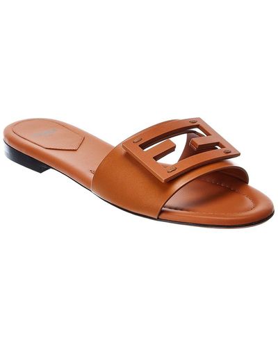 Fendi Ff Leather Sandal - Brown