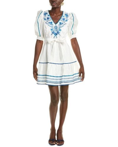 Hale Bob Puff Sleeve Linen Dress - Blue