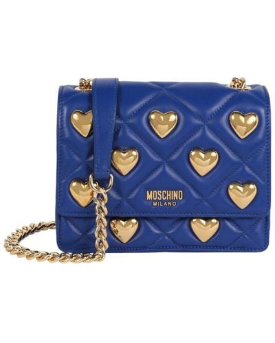 Moschino Heart Studs Quilted Leather Crossbody - Blue