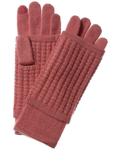 Hannah Rose Waffle Stitch 3-in-1 Cashmere Tech Gloves - Red