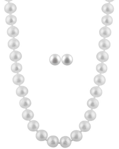 Splendid 14k 7-7.5mm Pearl Necklace & Stud Set - White