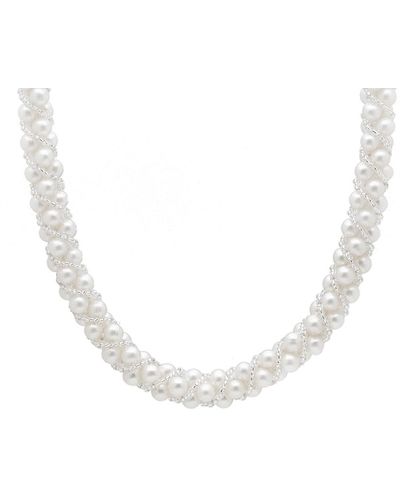 Splendid Splendid Freshwater Pearls Rhodium Plated 6-7mm Freshwater Pearl Necklace - Metallic
