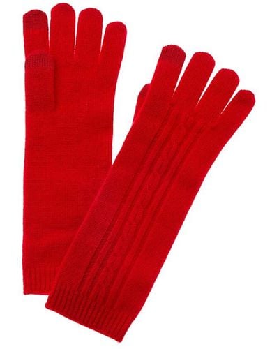 Phenix Oval Cable Stitch Long Cashmere Gloves - Red