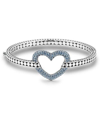 Samuel B. Silver 1.79 Ct. Tw. Blue Topaz Heart Bangle Bracelet - White