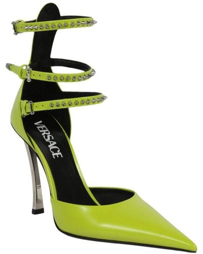 Versace Spiked Pin Point Leather Pump - Green