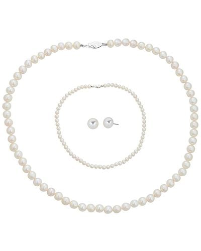 Belpearl Silver 6-7mm Freshwater Pearl Necklace, Earrings, & Bracelet Set - White
