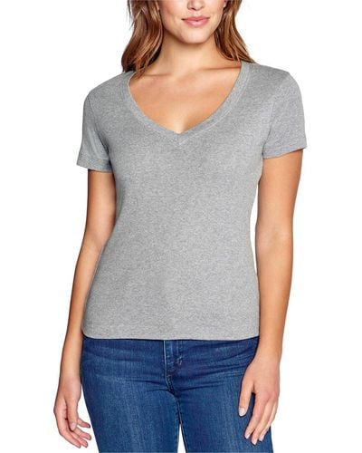 Three Dots Solid V-neck T-shirt - Gray