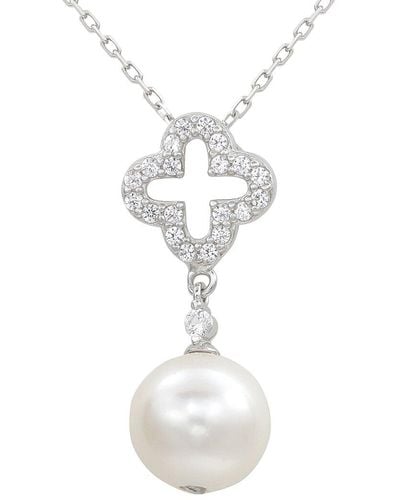 Suzy Levian Silver Sapphire 10mm Pearl Pendant Necklace - White