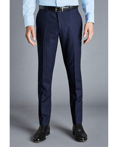 Charles Tyrwhitt Stripe Slim Fit Wool Suit Trouser - Blue