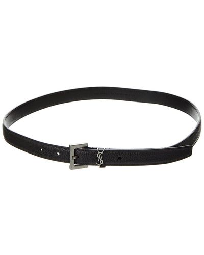 Saint Laurent Cassandre Thin Leather Belt - Black