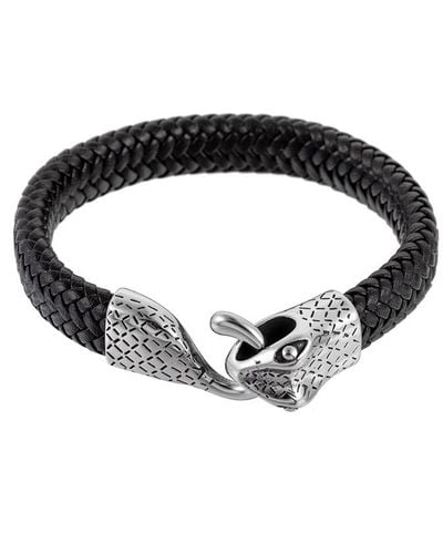 Eye Candy LA Luxe Collection Jerry Snake Head Leather & Stainless Steel Bracelet - Black
